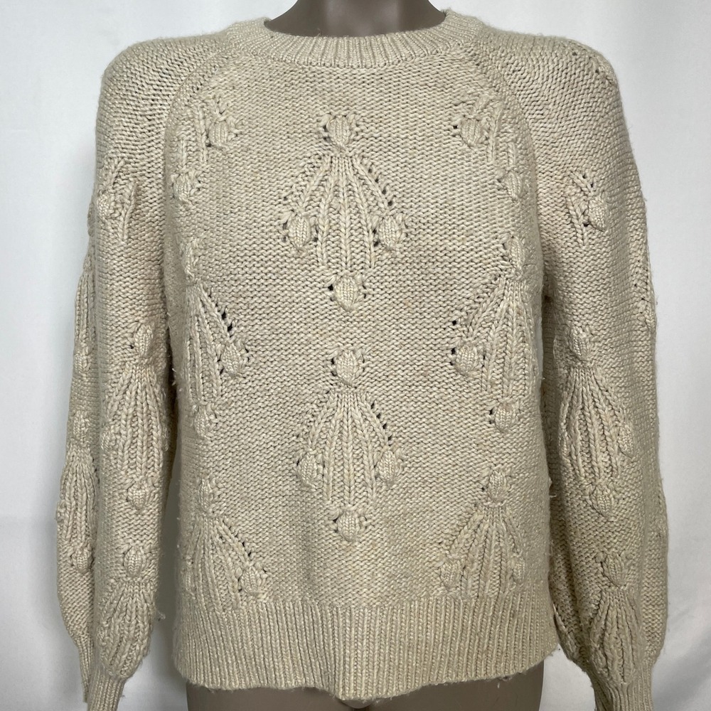 Gap Chunky Pointelle Bobble Knit Raglan Cream Oatmeal Sweater Women's MEDIUM